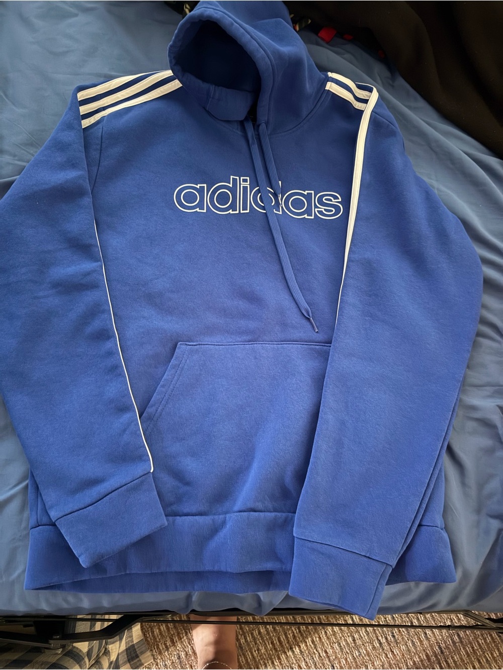 adidas Royal Blue Crewneck Hoodie with White Logo & Stripes